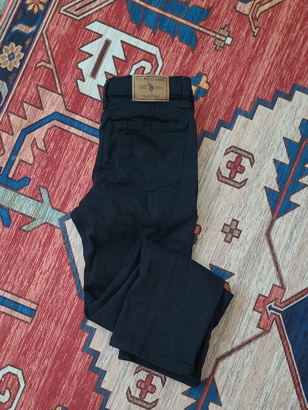 U.S. Polo Assn. Black Men's Jeans with Leather Logo Patch